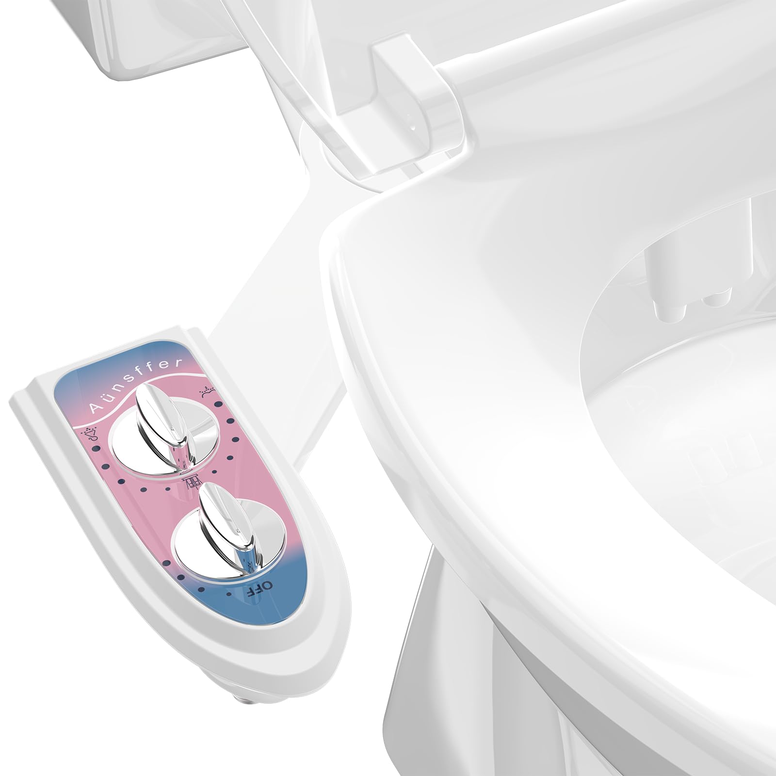 Toilet Bidet Attachment for Toilet, No-Electric Fresh Cold Water with Dual Nozzles Sprayer, 3 Wash Modes (Feminine/Bidet Wash + Self-Cleaning)，Fits Standard Toilet Bowl, Blue Pink