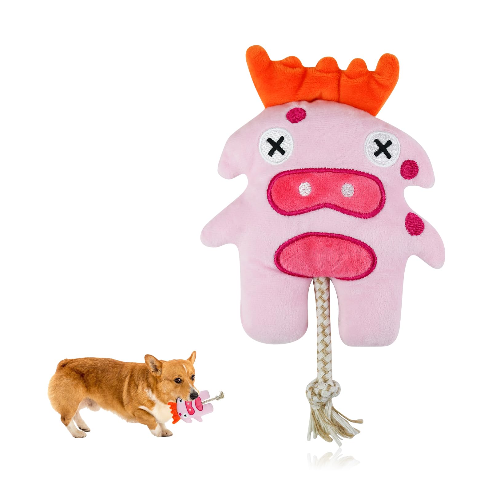 LuckyOpt Squeaky Dog Toys,Cute Soft Plush Puppy Toys with Rope