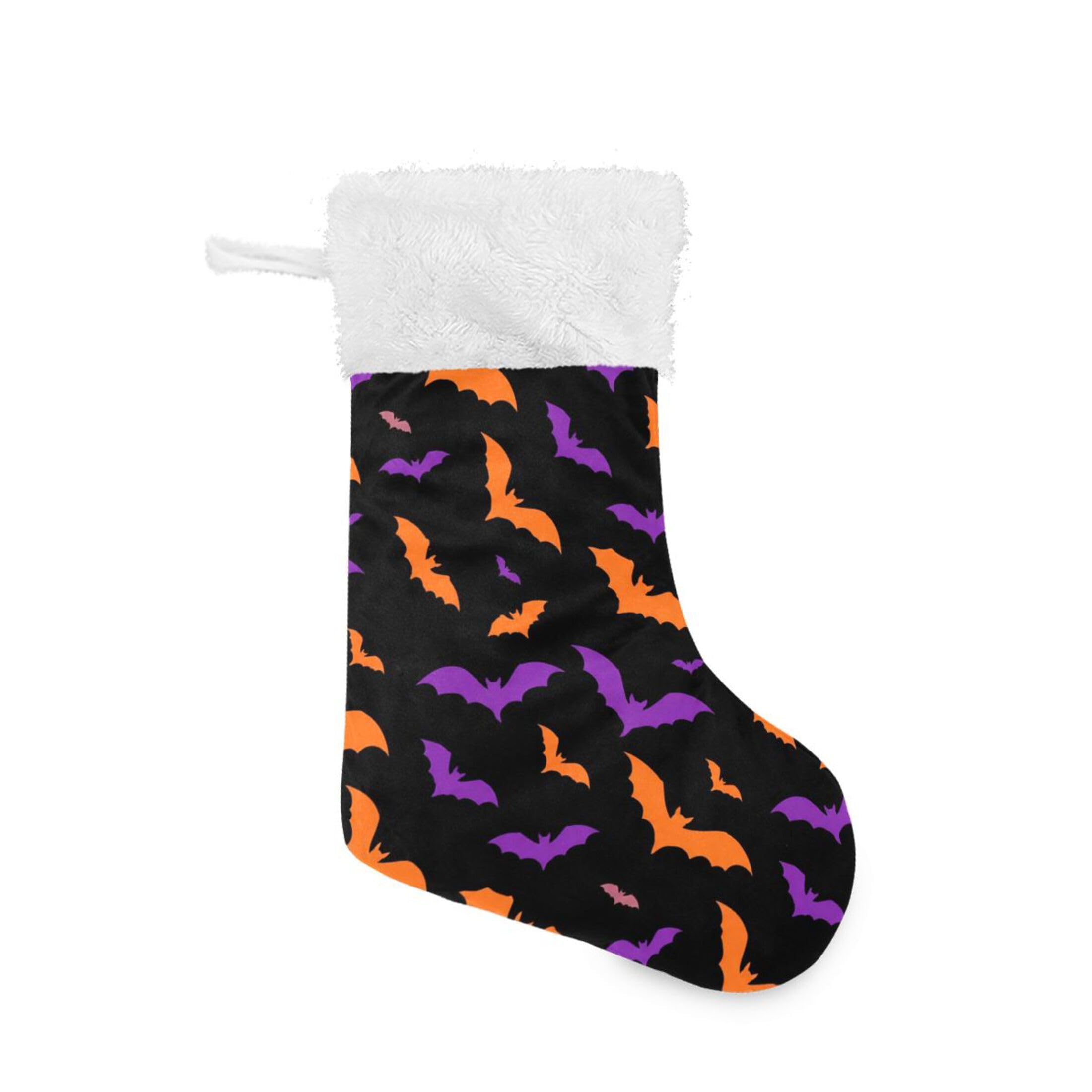 Fuauuyl Bats Christmas Stocking 18 In Xmas Hanging Stocking with Plush Cuff for Family Holiday Party Fireplace Decorations, 1 Pack