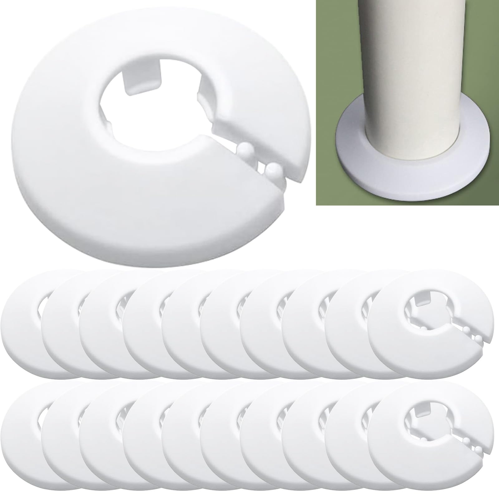 20 rosette per tubi di riscaldamento, 12 mm (ci sono quattro diverse dimensioni), singole rosette per radiatori, copertura per tubi in polipropilene, copertura per tubi dell'acqua, tubi del gas, ecc