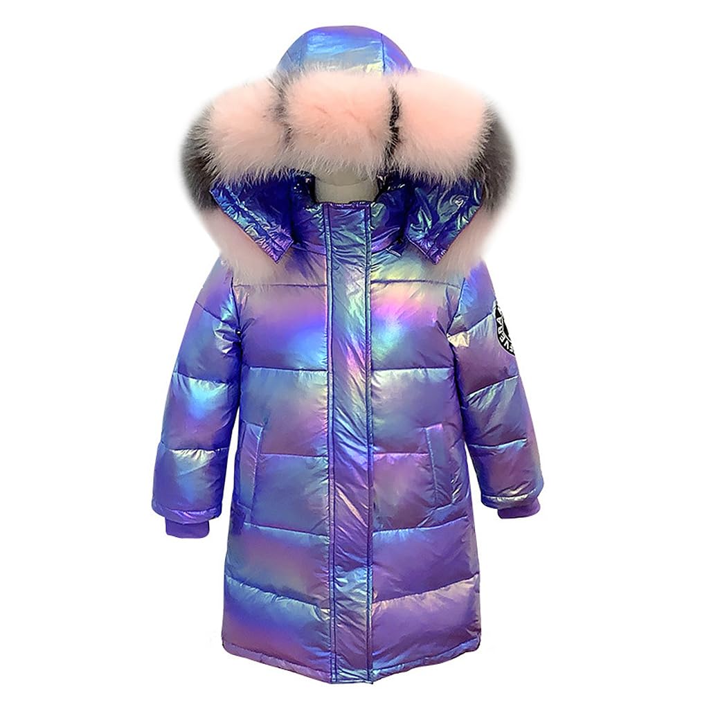 linboo Fille Manteau Longue Doudoune Chaud Veste Enfant Hiver Epais Blouson à Capuche Fourrure Matelassé Parka Lumineux