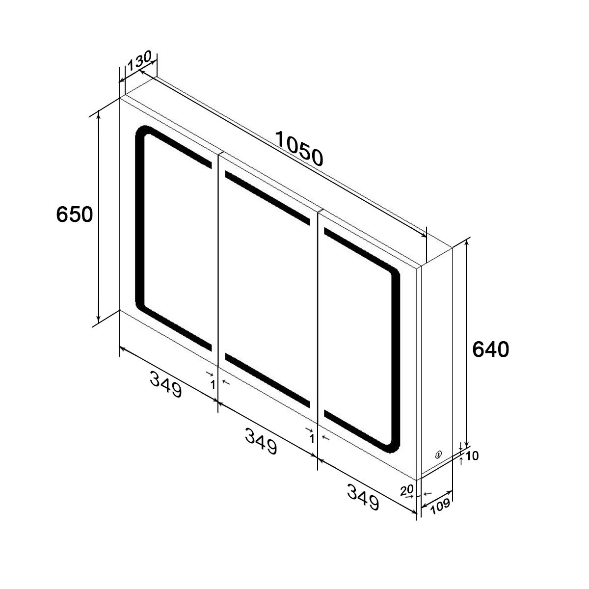 SONNI Szafka z lustrem LED, 105 x 65 x 13 cm, lustro łazienkowe, szafka ścienna, szafka łazienkowa z oświetleniem i gniazdkiem