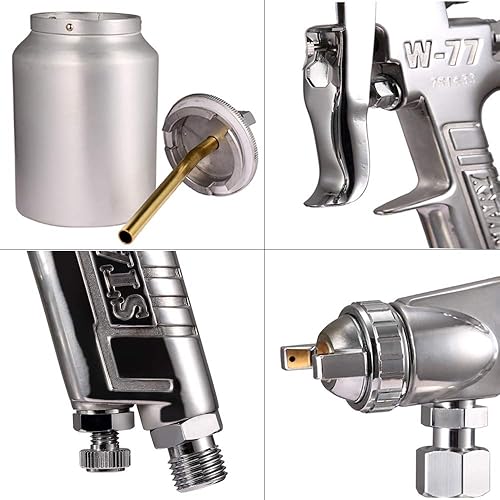 Miniatura 4 de W77 Pistola rociadora de alimentación de sifón con taza de 1000cc, pistola rociadora de boquilla de 0.079 in, mango plateado