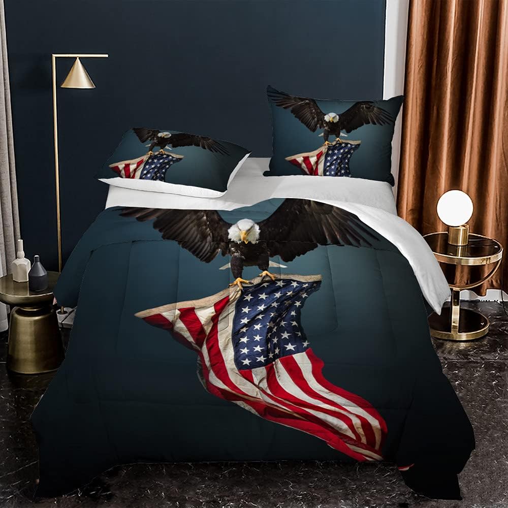 Albideyaa Wildlife Bald Eagle Kids Comforter Sets Queen Size Bed Bedding Set Nature Snow Forest 3D Print Duvet Animal Theme Boys Girls Teens Adult Quilt Set with 2Pillowcase