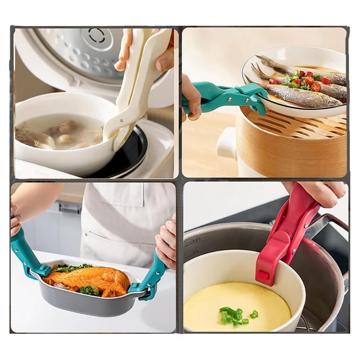 2/4PC Hot Plate Gripper Tongs, Anti-Scald Silicone Multi-Angle Gripper Clips, Non-Slip Kitchen Plate and Bowl Clamp for Safe Handling of Hot Plates and Bowls (2 pack)