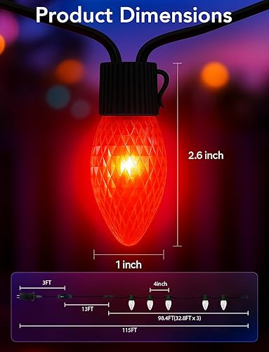 Miniatura 6 de Popotan Luces de Navidad inteligentes C9 para exteriores, 100 pies, 150 LED, tira de luces RGB controladas por aplicación con más de 80 modos de