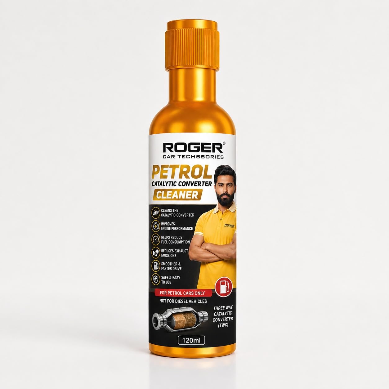 roger catalytic converter cleaner for petrol, diesel & cng cars | deep carbon cleaning formula | protects catalytic converter | improves pickup & mileage | use every 5,000 km | diy easy application