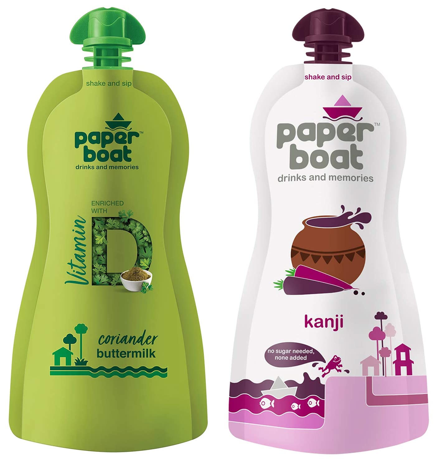 Paper Boat Coriander Buttermilk, Enriched with Vitamin D and Vitamin B12 (Pack of 6, 250ml Each) + Paper Boat Kanji, Fermented Black Carrot Juice (Pack of 6, 200ml Each)