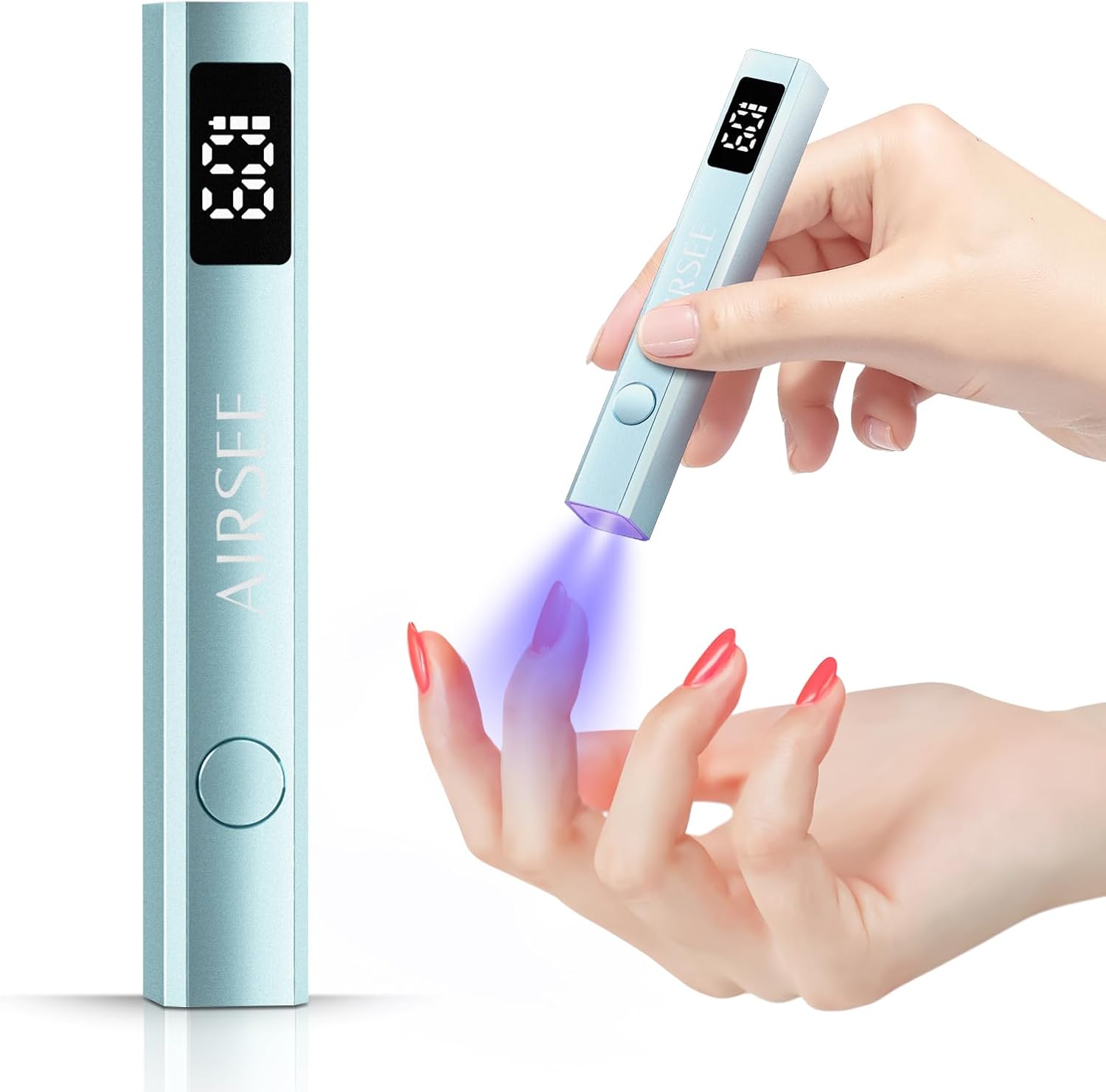 AIRSEE Cordless Nail Lamp with Stand, Handheld UV Light with LCD Display for Gel Nails,Rechargeable USB Nail Dryer for Fast Cure,Rhinestone Glue Decoration,Gel Nail Strips at Home,Travel(Mint Green)