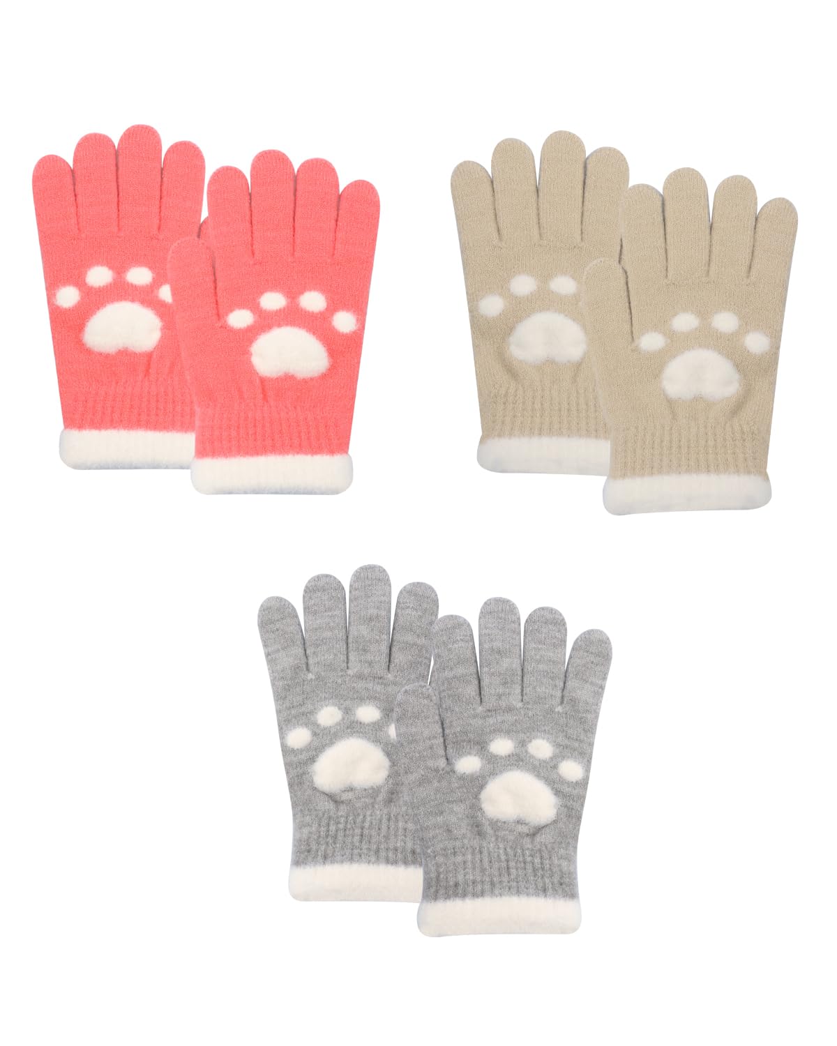 RARITYUS 2 or 3 Pairs Kids Cute Cat Warm Gloves Winter Knitted Mittens for Boys Girls Toddler 0-15 Years old