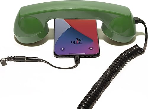 Opis Technology Auricular retro (Bundle para iPhone) en verde/estilo antiguo auriculares para teléfonos celulares Android, smartphones, tabletas,