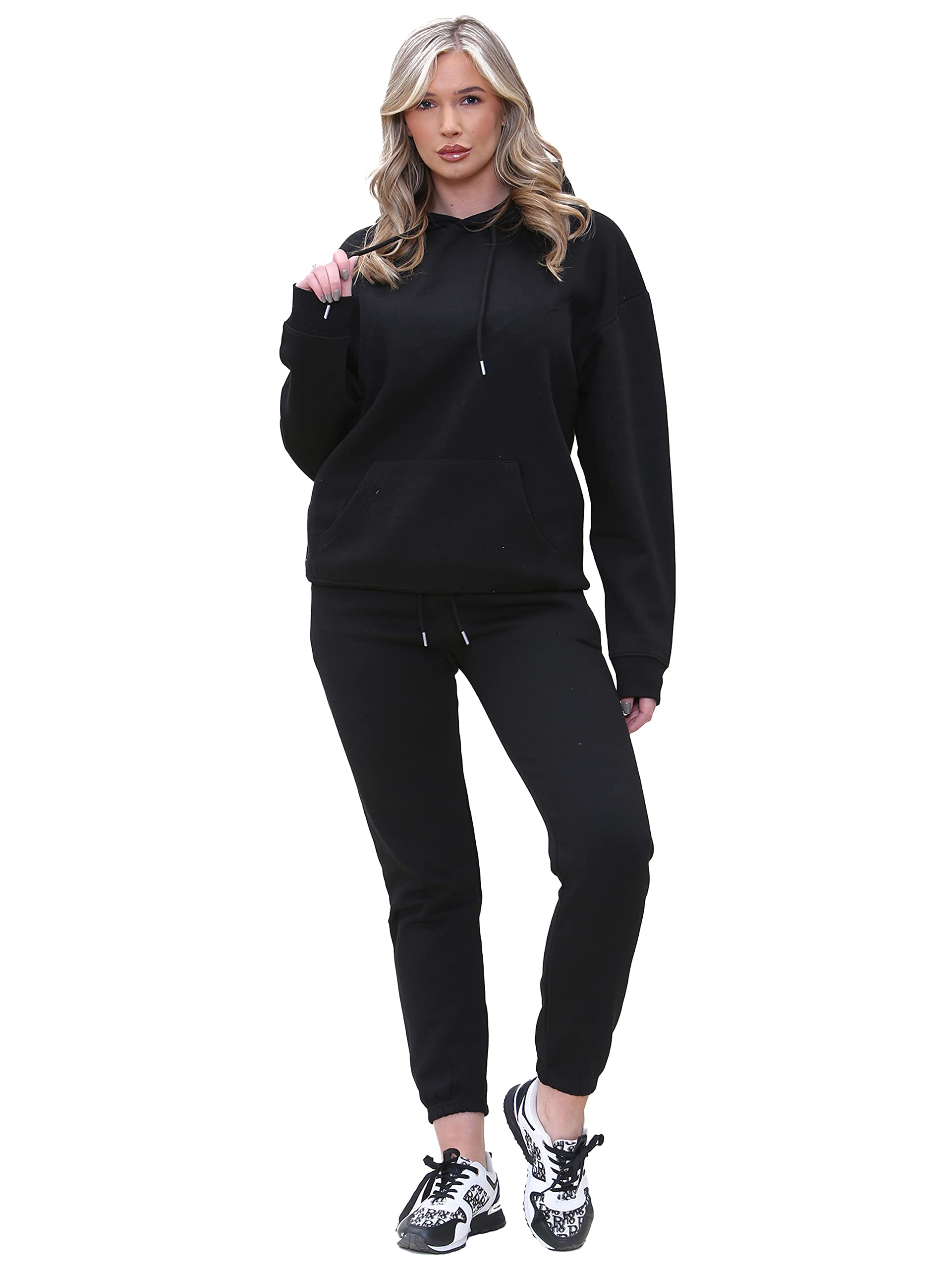 989Zé Enzo Women's Black Casual Oversized Hoodie Sweatpants Tracksuit Set Hoody & Joggers Ezlhd587&Ezljg591 Blk M