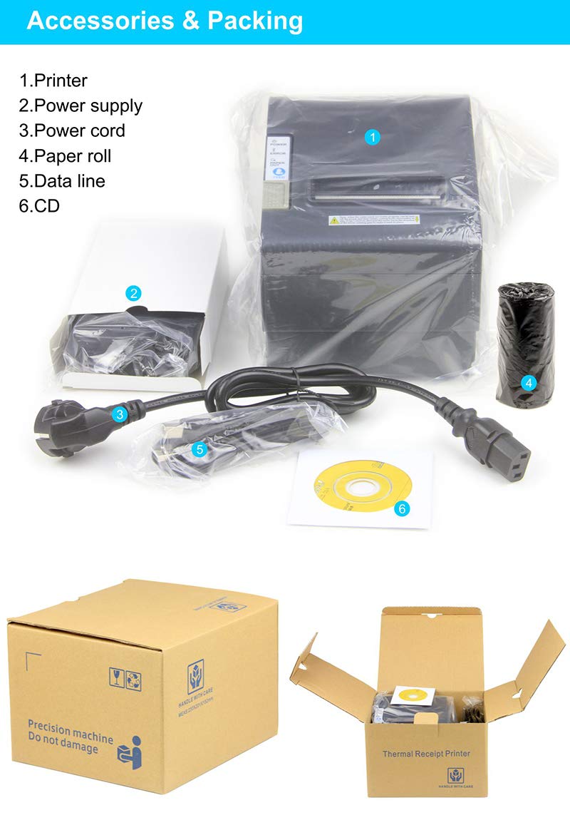 WeeiUs 80 MM 3'1/8 POS Thermal Receipt Printer USB Serial Ethernet/LAN Port Cashdrawer RS232 Auto Cutter Support Windows Mac ESC/POS : Office Products