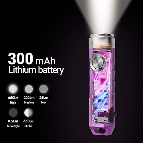 Miniatura 4 de RovyVon Aurora A1 G3 - Linternas de llavero USB C recargable, 650 lúmenes, mini linterna súper brillante, pequeña linterna EDC, equipo EDC al aire