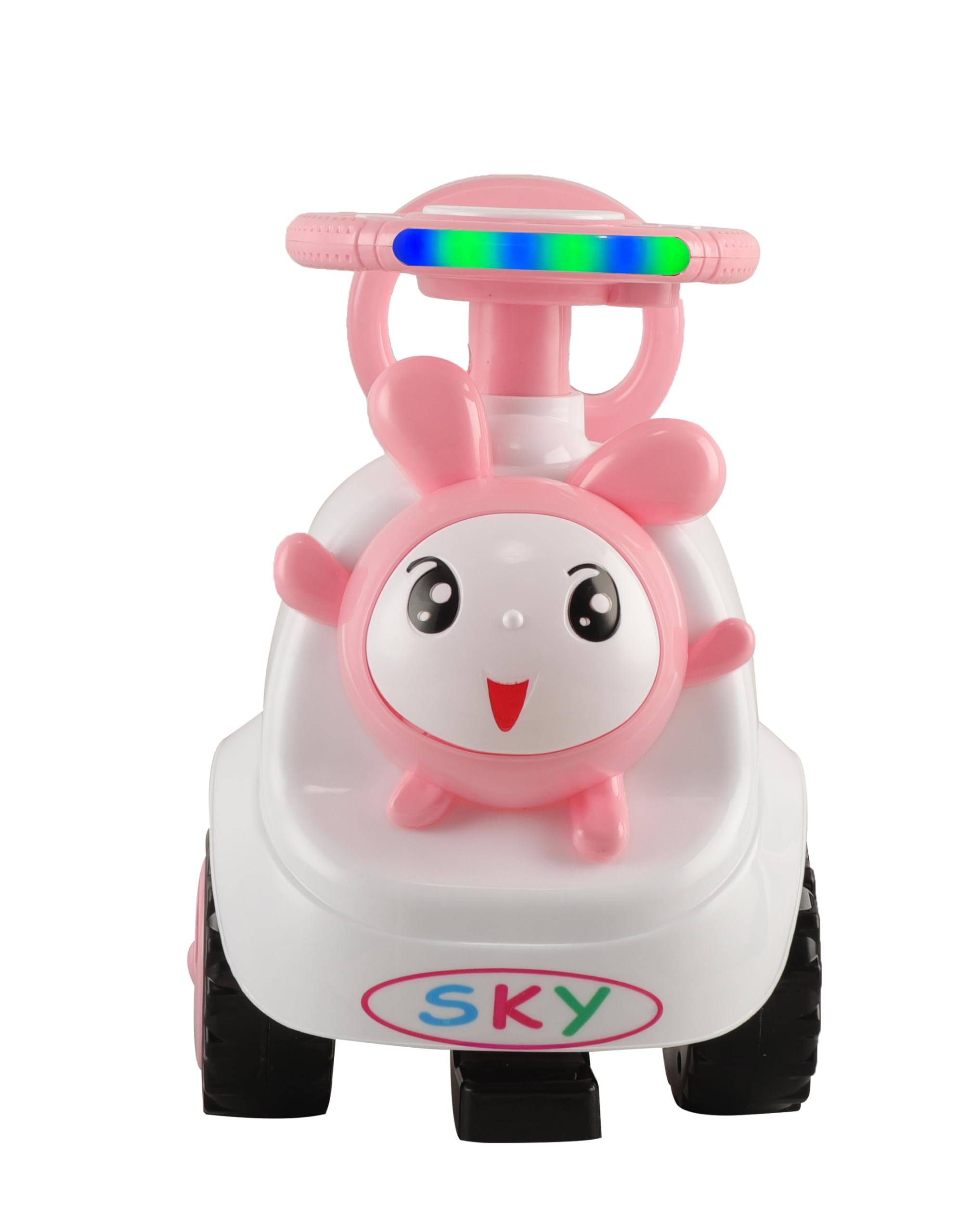 JoyRide Ride on & Car for Kids with Music & Horn Steering, Push Car for Baby with Backrest,Under Seat Storage & Big Wheels, Ride on for Kids 1 to 3 Years Upto 25 Kgs (Rabbit, Pink)