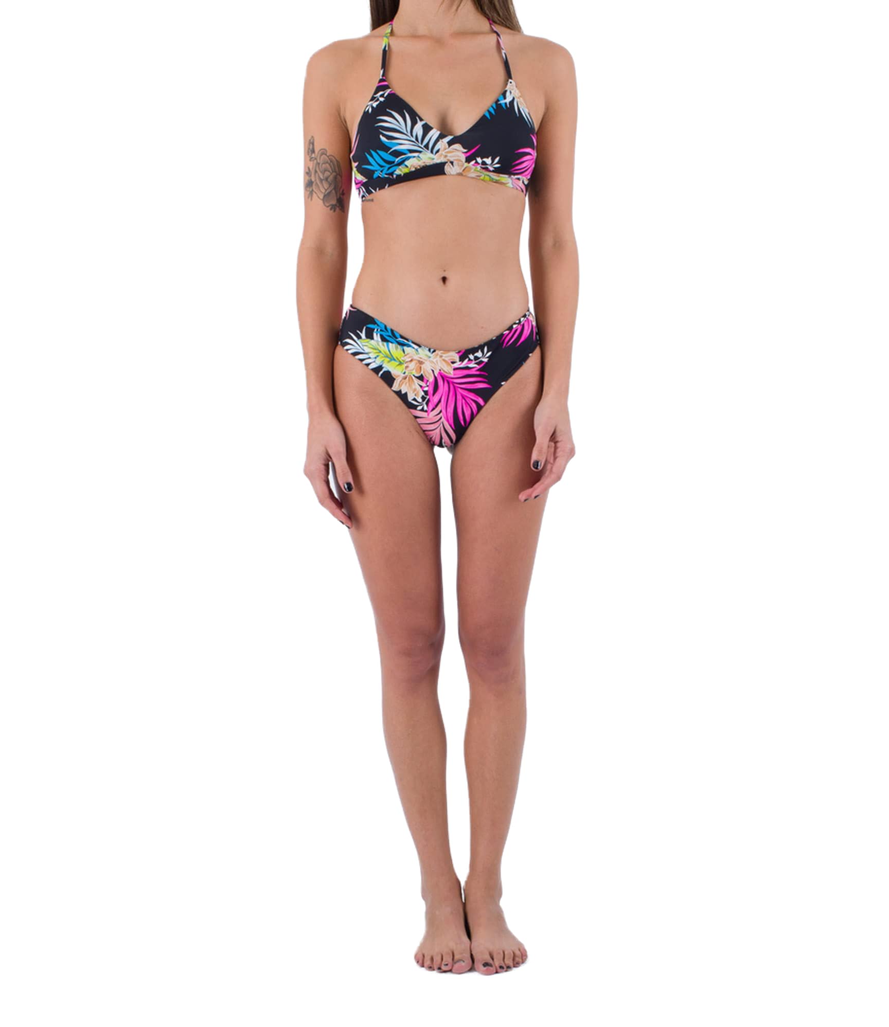 Hurley Women's Hana Rvsb Moderate Bottom Bikini Panties, Black/Tiki Multi, XS