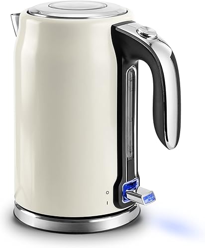 Electric Tea Kettle, 1500W Fast Heating Kettle Water Boiler with Water Window & Luxury Electroplating Stainless Steel Body, Auto Shut-Off & Boil Dry