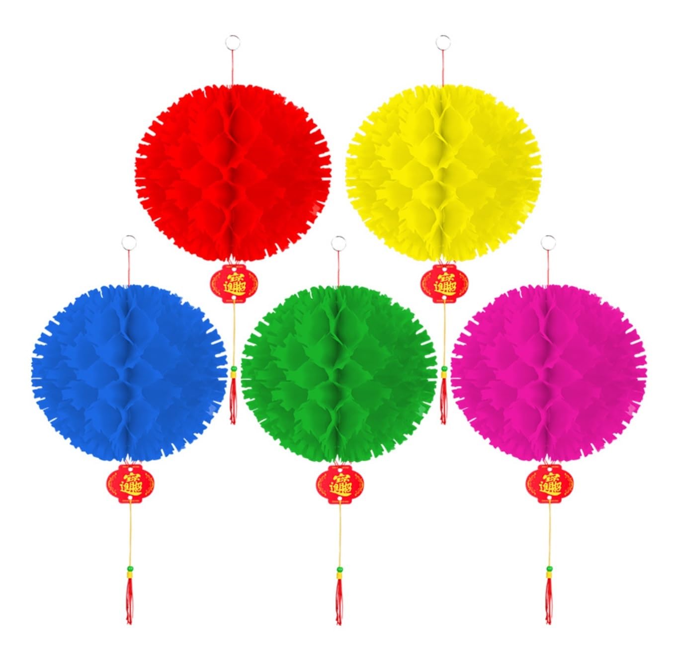 Papierowe Lampiony Zestaw 5 Kolorowych Papierowych Lampionów W Kształcie Kulek O Strukturze Plastra Miodu, Dekoracja Na Imprezę Dekoracje Imprezę(26cm)