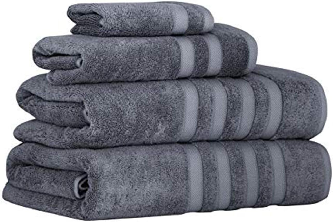 Towels Beyond - 4 Piece Luxury Italian Silk and Cotton Modal Bathroom Towels - Quick Dry, Highly Absorbent & Comfy, Includes 2 Bath Towels, 1 Washcloth and 1 Hand Towel | (Grey)