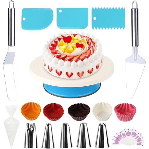 Cake Decorating Kit 211 Pcs Cake Baking Decorating Supplies with Cake Rotating Turntable Cake Topper Piping Bags Paper Baking Cups Cover
