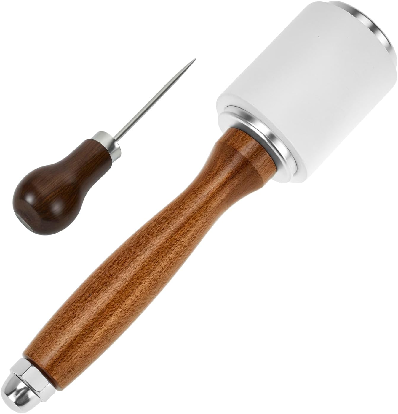 QWORK Leather Carving Hammer Mallet + Scratch Awl Tool for Leather Punch Hole Scribing or DIY Handmade