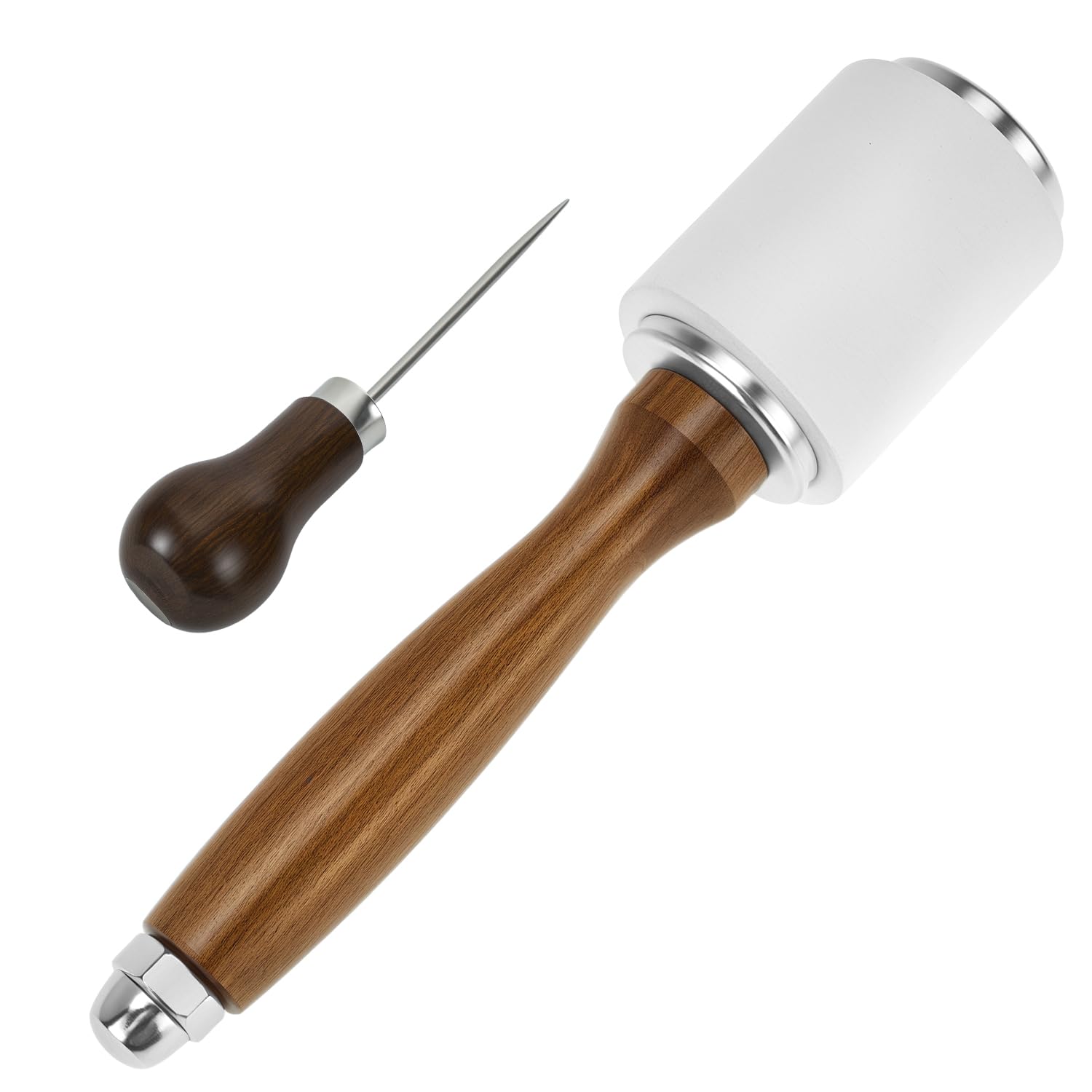 Herramienta de punzón y mazo de martillo de tallado de cuero QWORK para perforar