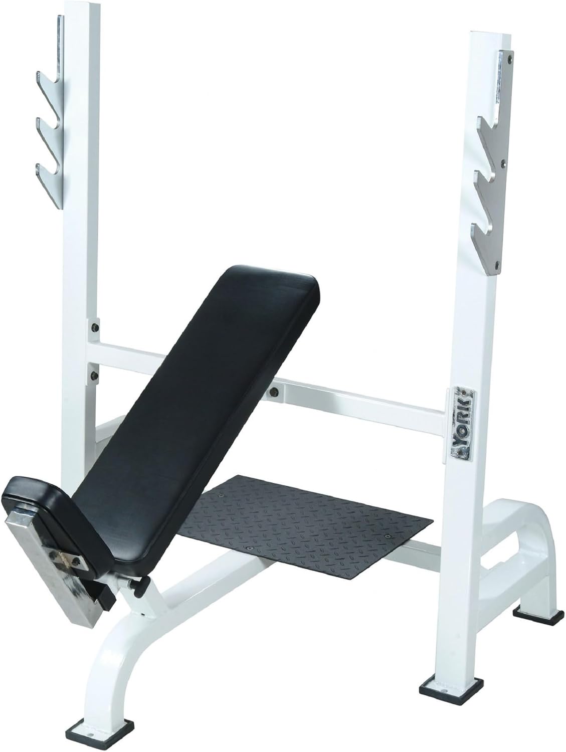 STS Olympic Incline Bench Press with Gun Rack Bar Holders, Multicolor Commercial Strength Training Bench, 30 Degree Fixed Back Pad, Adjustable Seat, Heavy Duty Steel Frame