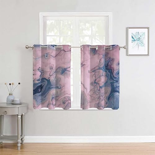 Miniatura 3 de Juego de cortinas con ojales de mármol rosa, cortinas cortas con aislamiento térmico para puerta, cortinas para Ventanas de Cuarto de 55 pulgadas de