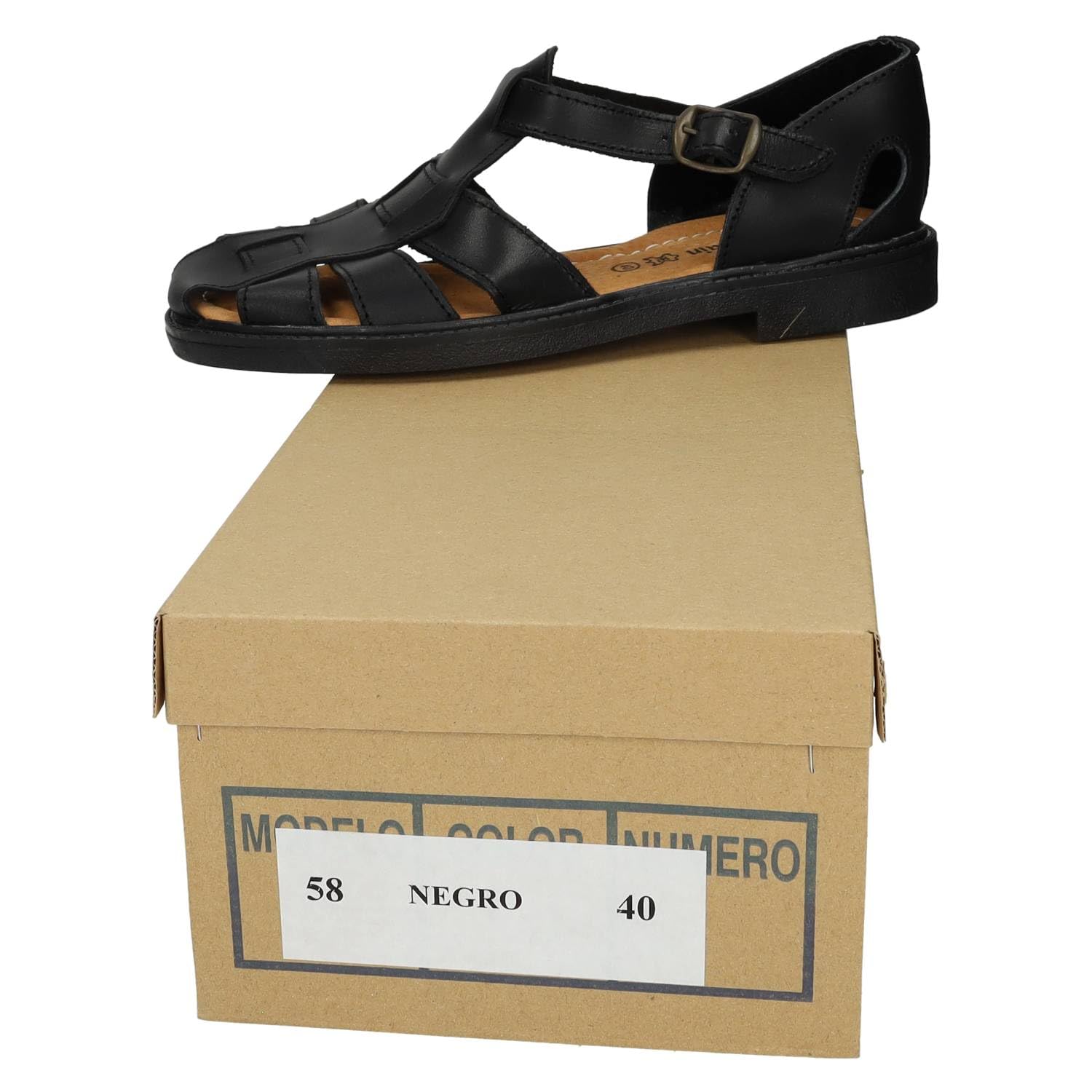 Made IN Spain 58 Cangrejera de Piel Negro con Hebilla, Plantilla cómoda y tacón 2,5 cm, Ideal para días calurosos Hombre Sandalias