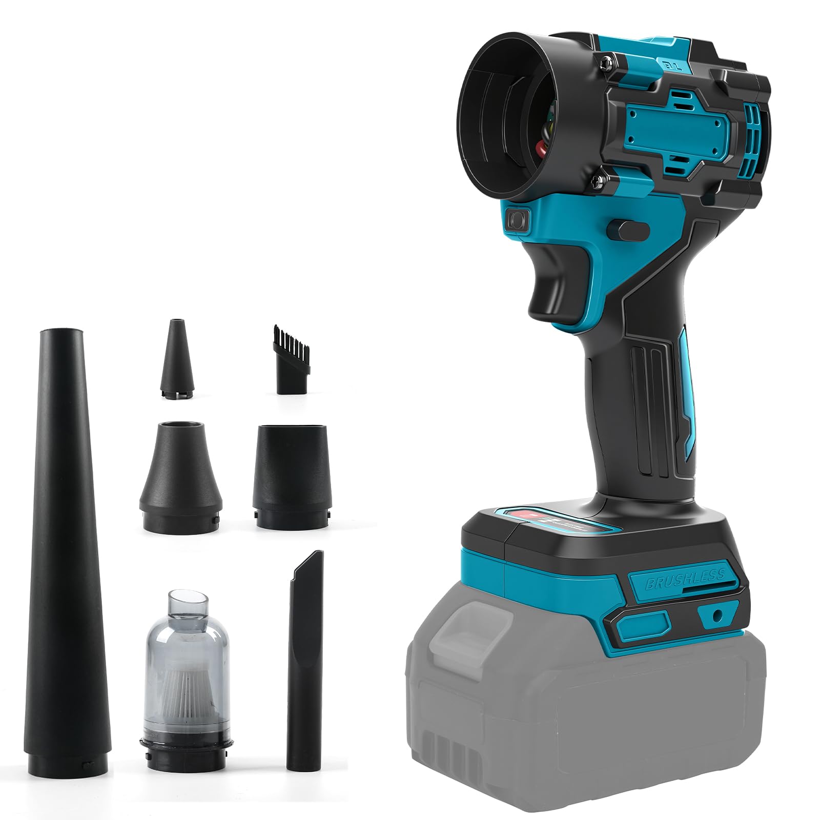 Soplador inalámbrico y aspiradora de mano 2 en 1 compatible con batería Makita de 18 V (sin batería), aspiradora de aire comprimido sin escobillas de 150 W, aspiradora portátil con 5 boquillas para