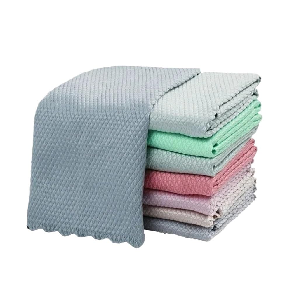 Jobaojiang 5/10pc Glass Cleaning Cloth Rag Lint-Free For Windows Car Kitchen Mirror No Trace Reusable Fish Scale Rag Polishing(10PC)