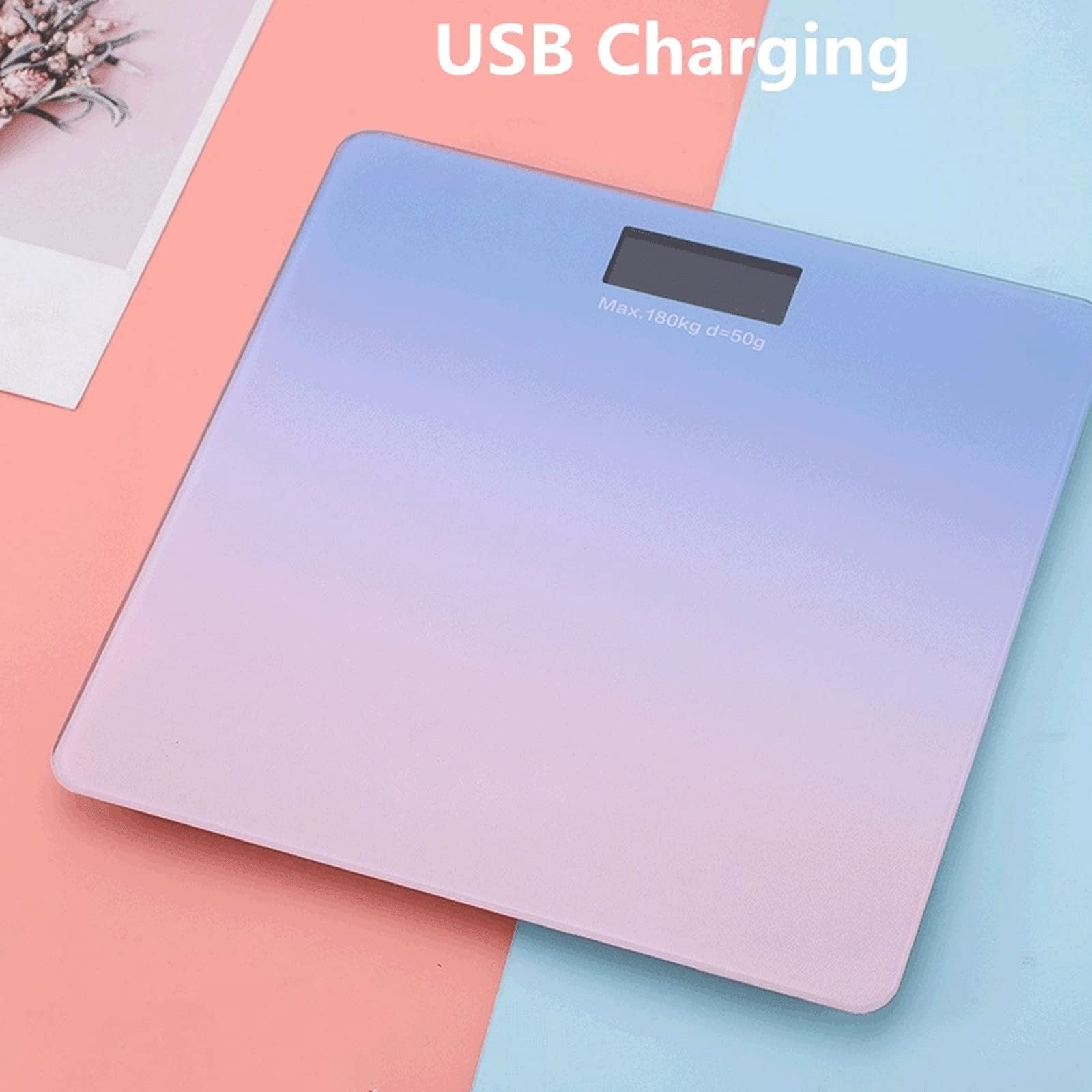 JINGYAN Cyfrowa waga łazienkowa Smart Ciało Gradienty Kolor Łazienka Skala podłogowa Waga Szkło PROWADZONY Wagi wagowe w skali cyfrowej USB. Ładowanie(Purple)