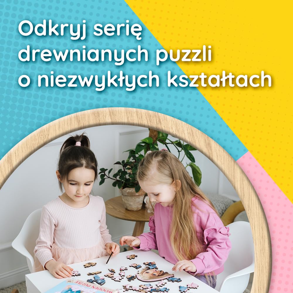 Trefl - Puzzle Drewniane: Disney Minnie, Wesoła Minnie - 50 Elementów, Kształtowa Układanka Wooden Puzzle, Nieregularne Kształty, 10 Figurek, dla Dzieci od 5 lat