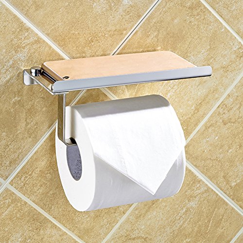 Preisvergleich Produktbild Ainstsk WC-Papierrollenhalter Edelstahl Wand montiert Badezimmer Tissue Aufbewahrung mit Handyhalterung Regal Ständer, Silber, Free Size