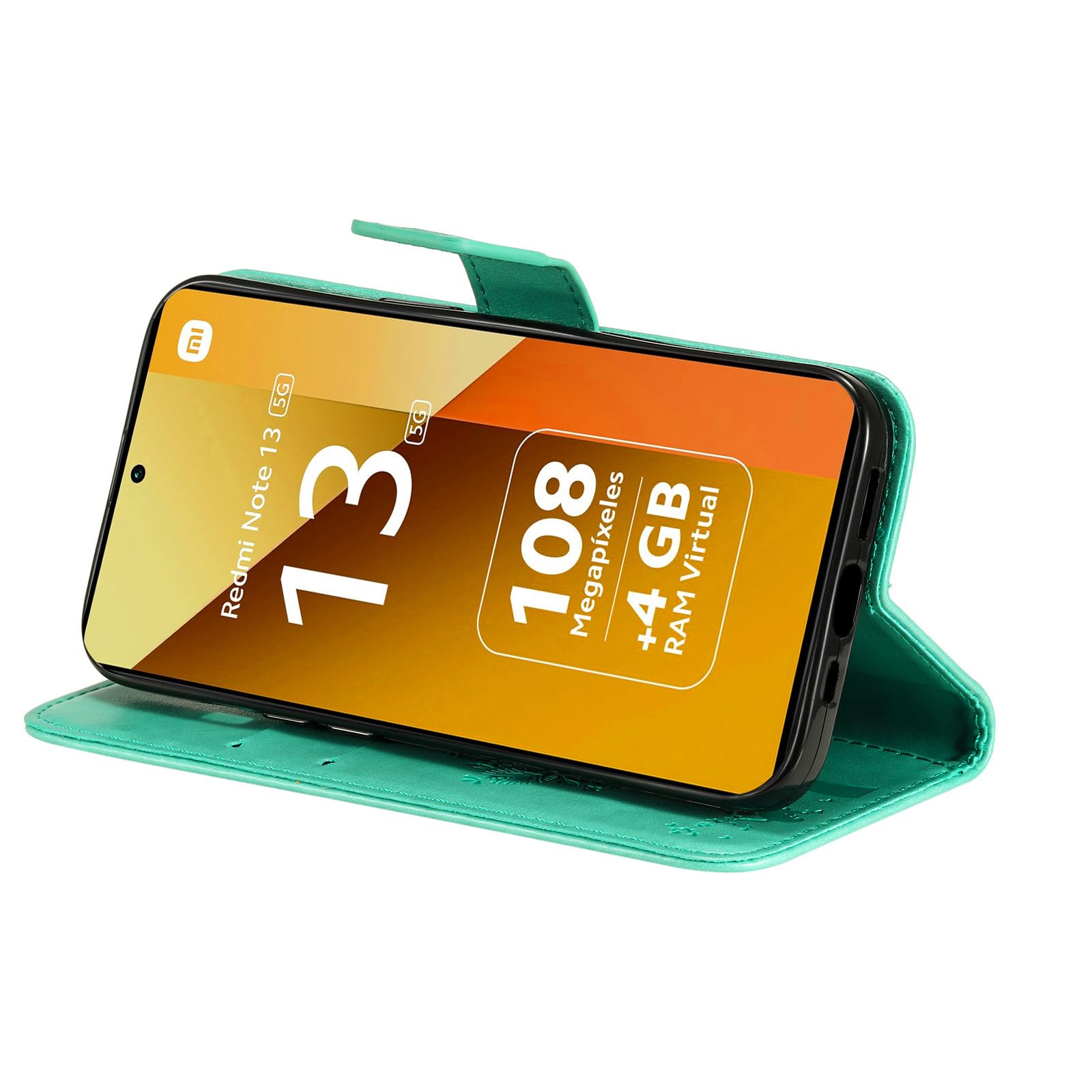 BoxTii Cover per Xiaomi Redmi Note 13 4G, Custodia in PU Pelle Portafoglio, Magnetica Cover a Libro con Slot per Schede per Redmi Note 13 4G, Verde