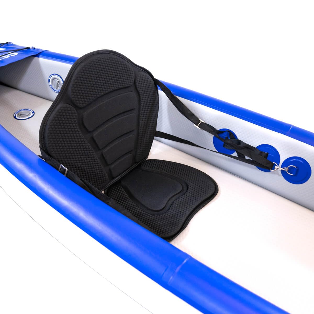 No Stress Kajak Einsitzer 350 cm I Inflatable Kajak mit Dropstitch-Technologie I Hervorragender Richtungstabilität, 3-Kammer-System I Inkl. Paddel, Sitz, Pumpe, Finne, Rucksack, Repair Kit