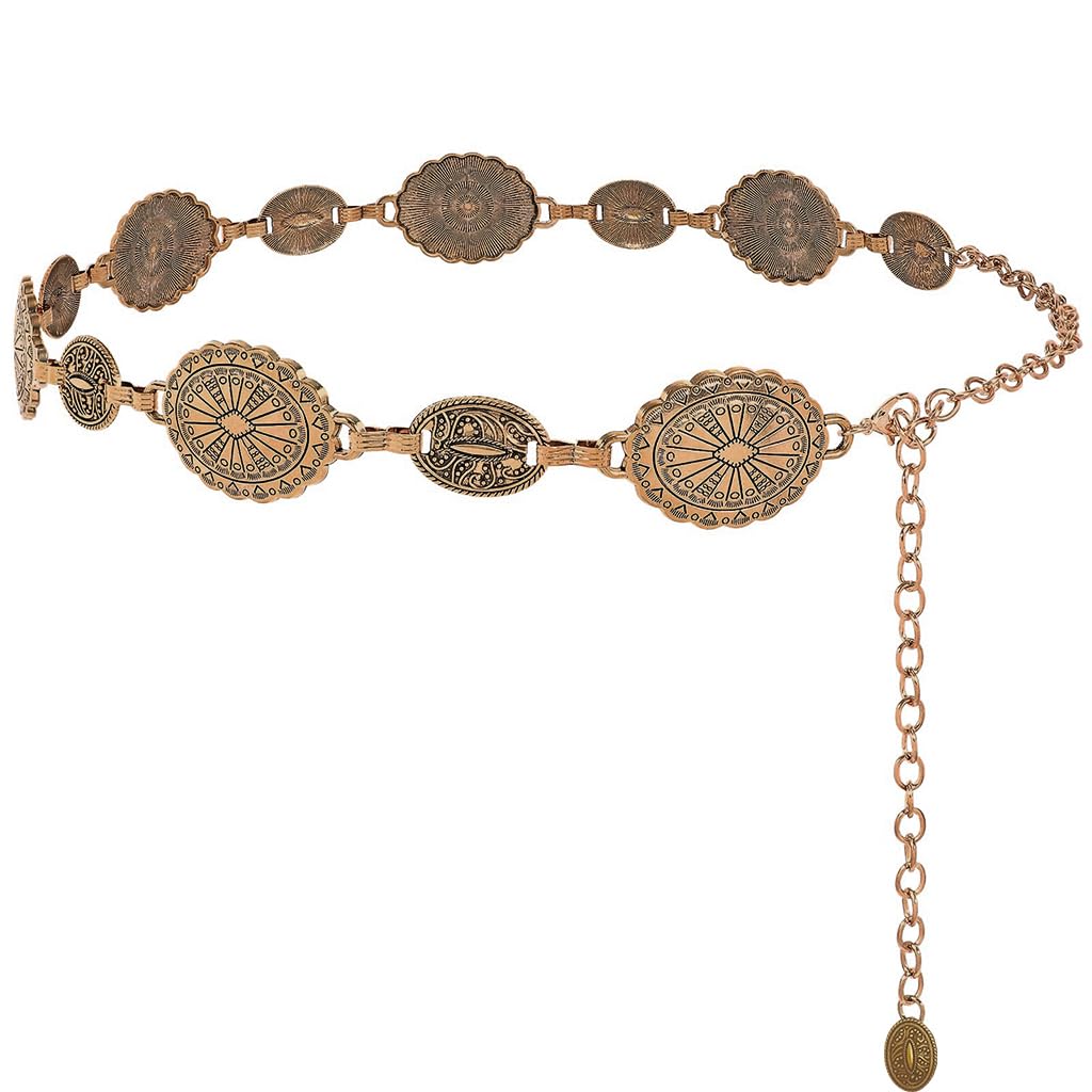PALAYWaist Belt for Women Metal Concho Hip Belt for women Saree Waist Belt Adjustable Boho Western Fashion Saree Belt Chain Belts for Dresses, Jeans, Skirts