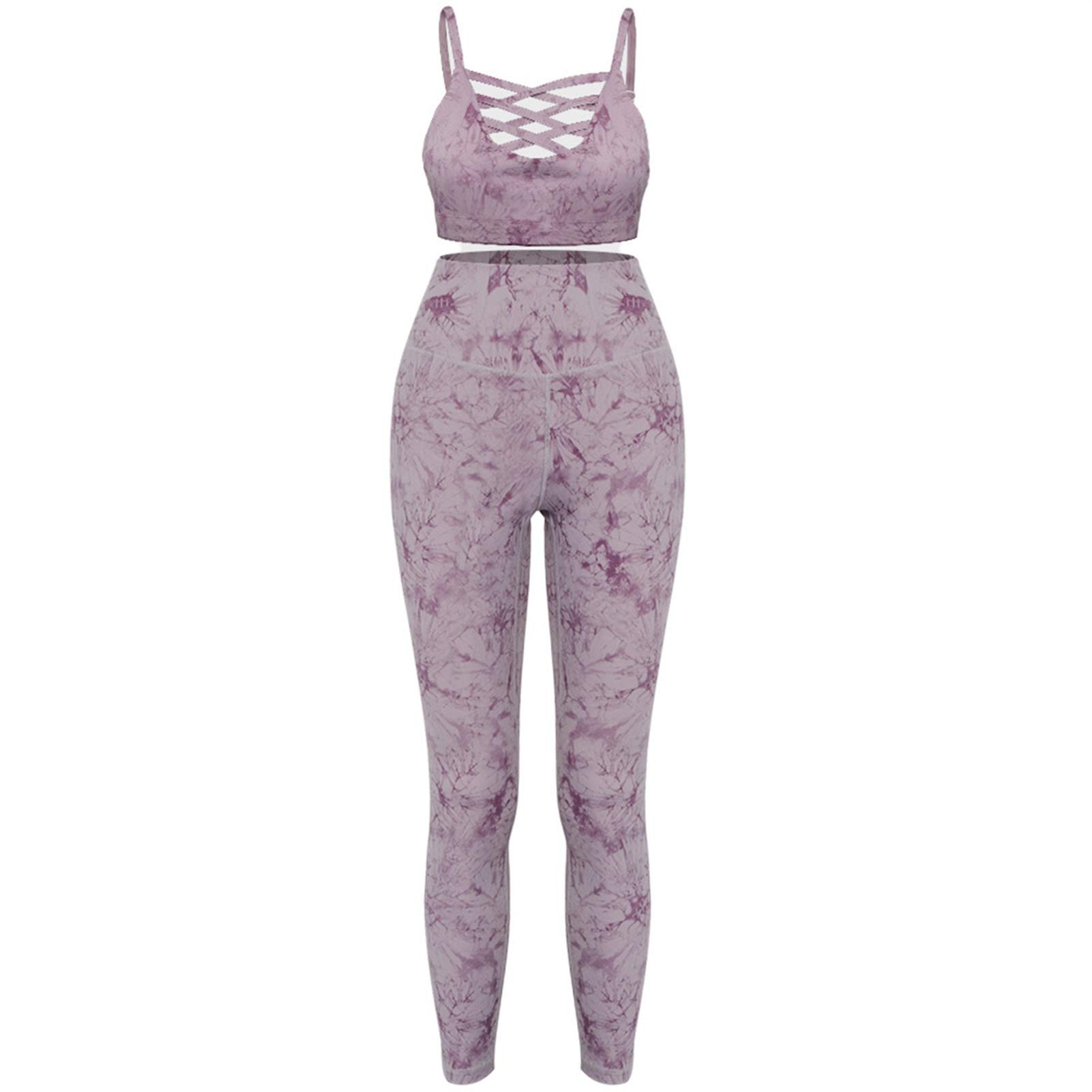 Damski strój sportowy do jogi, dres treningowy, damski do jogi, zestaw treningowy, 2 sztuki, krawat, materiał barwiący, wycięcie z przodu, sportowy biustonosz Crop Top, legginsy fitness, długie spodnie do studia fitness, odzież do joggingu Fit