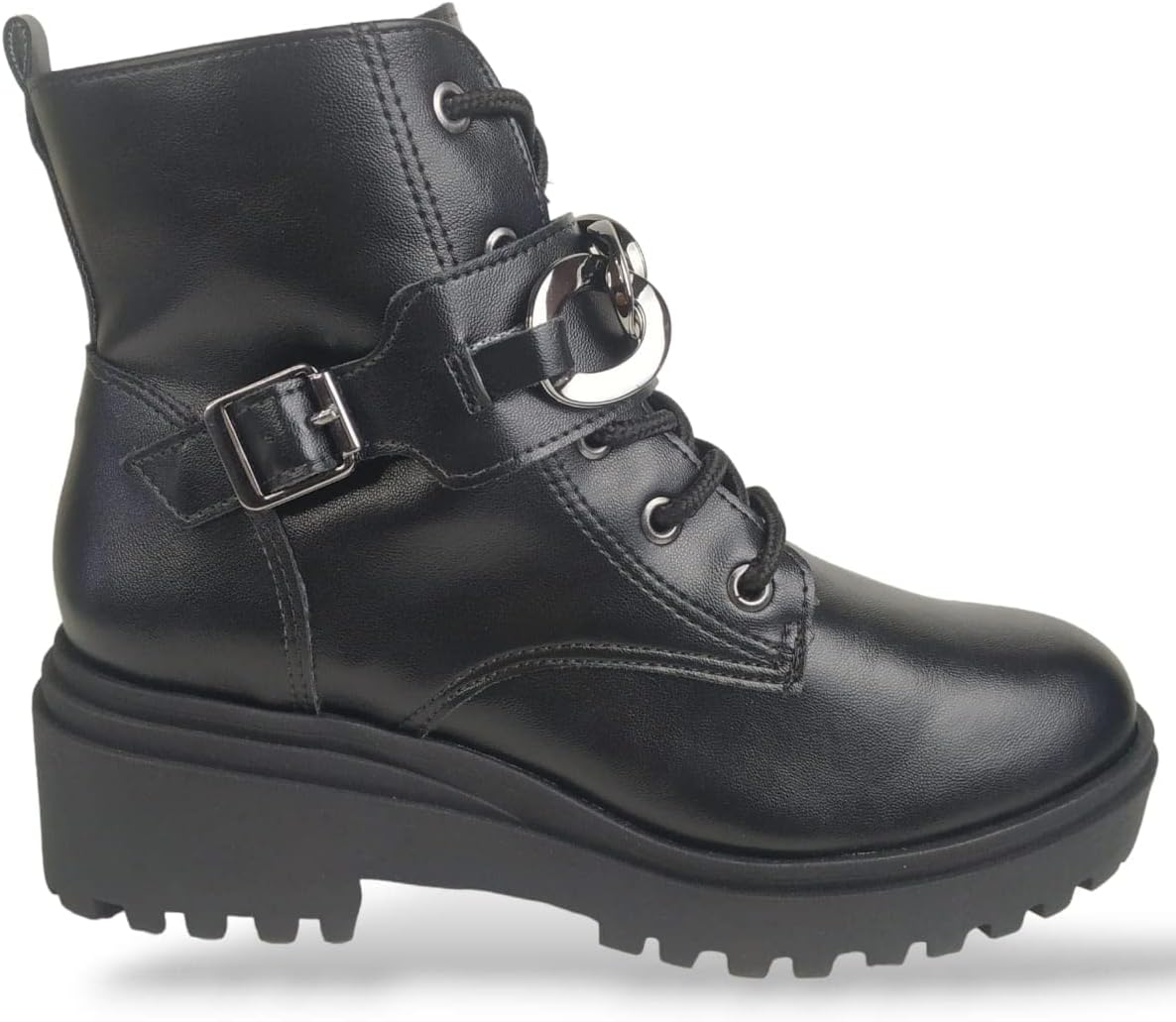 Bota Coturno Feminino Via Marte Preto Tratorado Com Fivela Tamanho:35;Cor:Preto