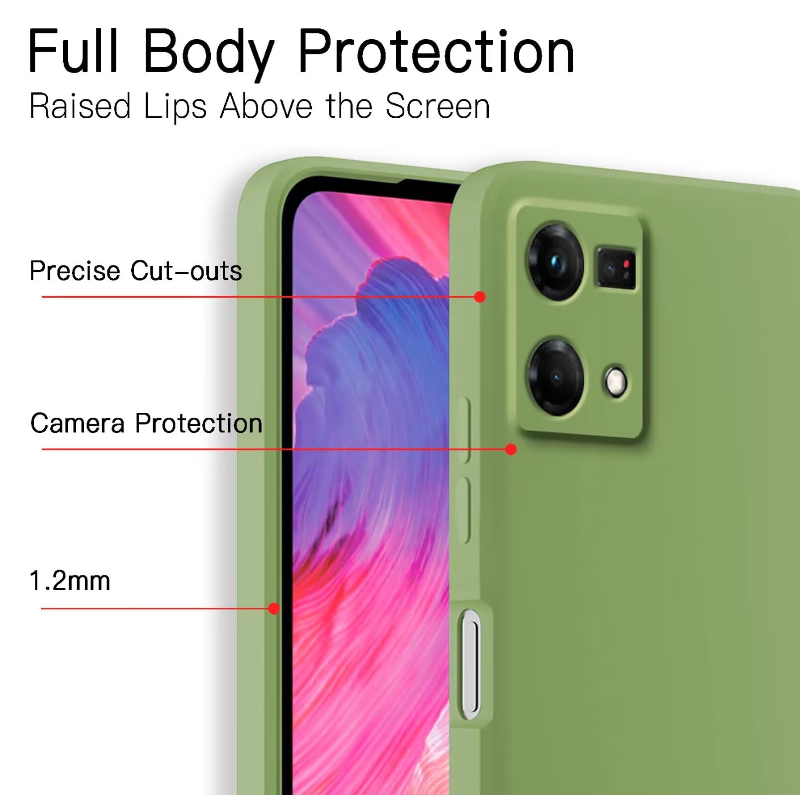 HULLIN Custodia per Telefono in Silicone Colorato, Adatta per OPPO Reno7 4G (6.43") - Verde Matcha