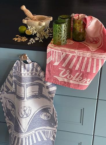 Miniatura 6 de BRISA VW Collection - Juego de 2 paños de cocina Volkswagen para secar platos, algodón y lino, diseño de autocaravana T1 (rayas sambarojo)