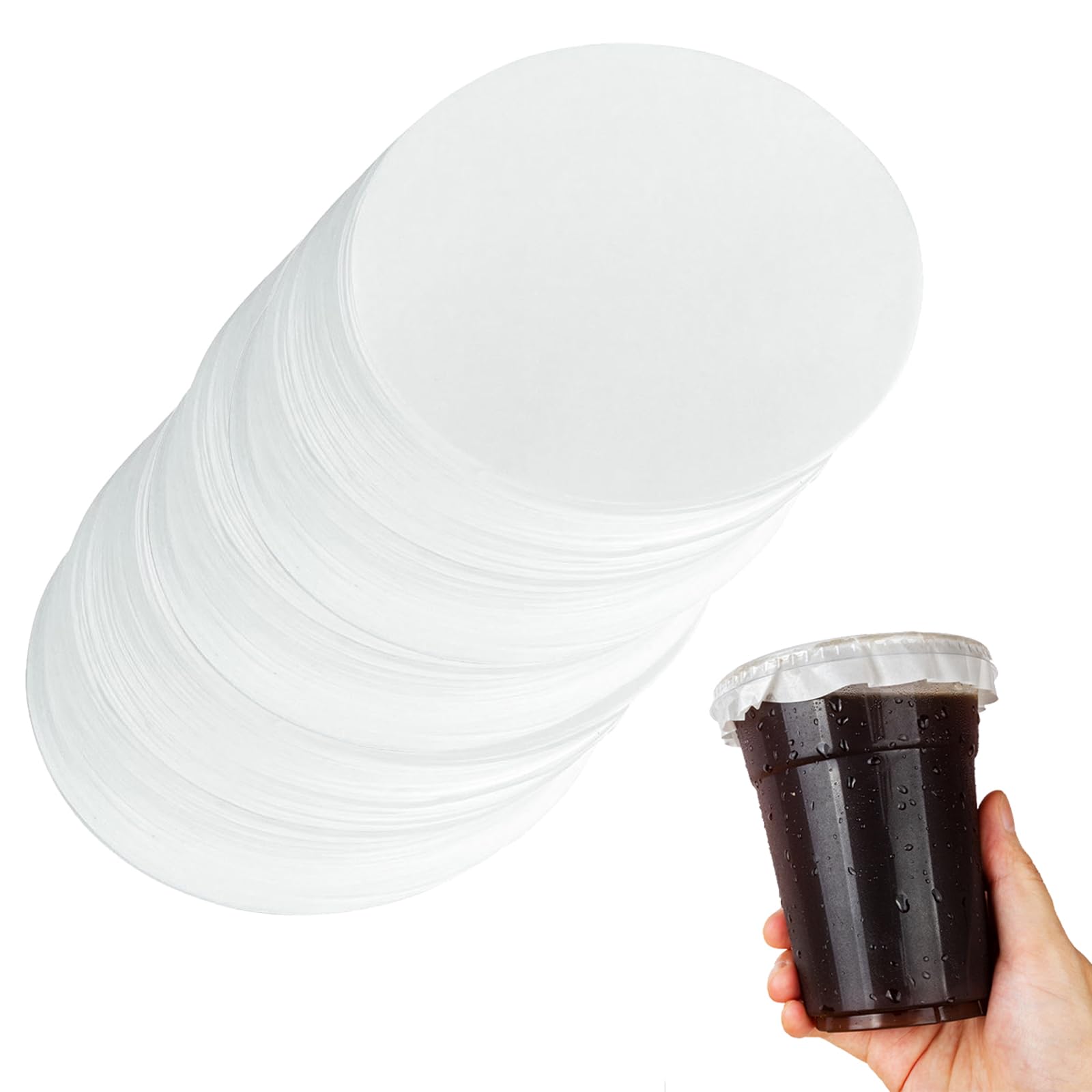 500 Sheets Round Coffee Cup Leak Proof Paper Film Disposable Papers Cup Liners Beverage Cups Sealing Paper Pads for Drink Milk Tea Coffee Beverage Cup, White