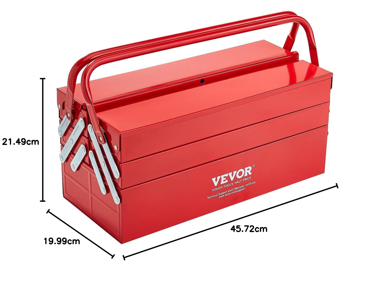 VEVOR Boîte à Outils Métal 457,2 mm, Caisse à Outils 3 Niveaux, Organisateur Coffre Outils Pliable 4 Plateaux, Couvercle Rabattable, Poignée, Trou de Verrouillage, pour Atelier Réparation Usine Maison