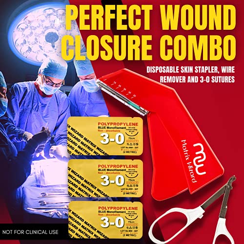 Matrix Wizard Sterile Suture Thread With Needle Plus Disposable Preloaded 55 Wire Stapler Tool - Medics, Emt, Nursing First Aid Surgical Suture Practice Kit thumb #5