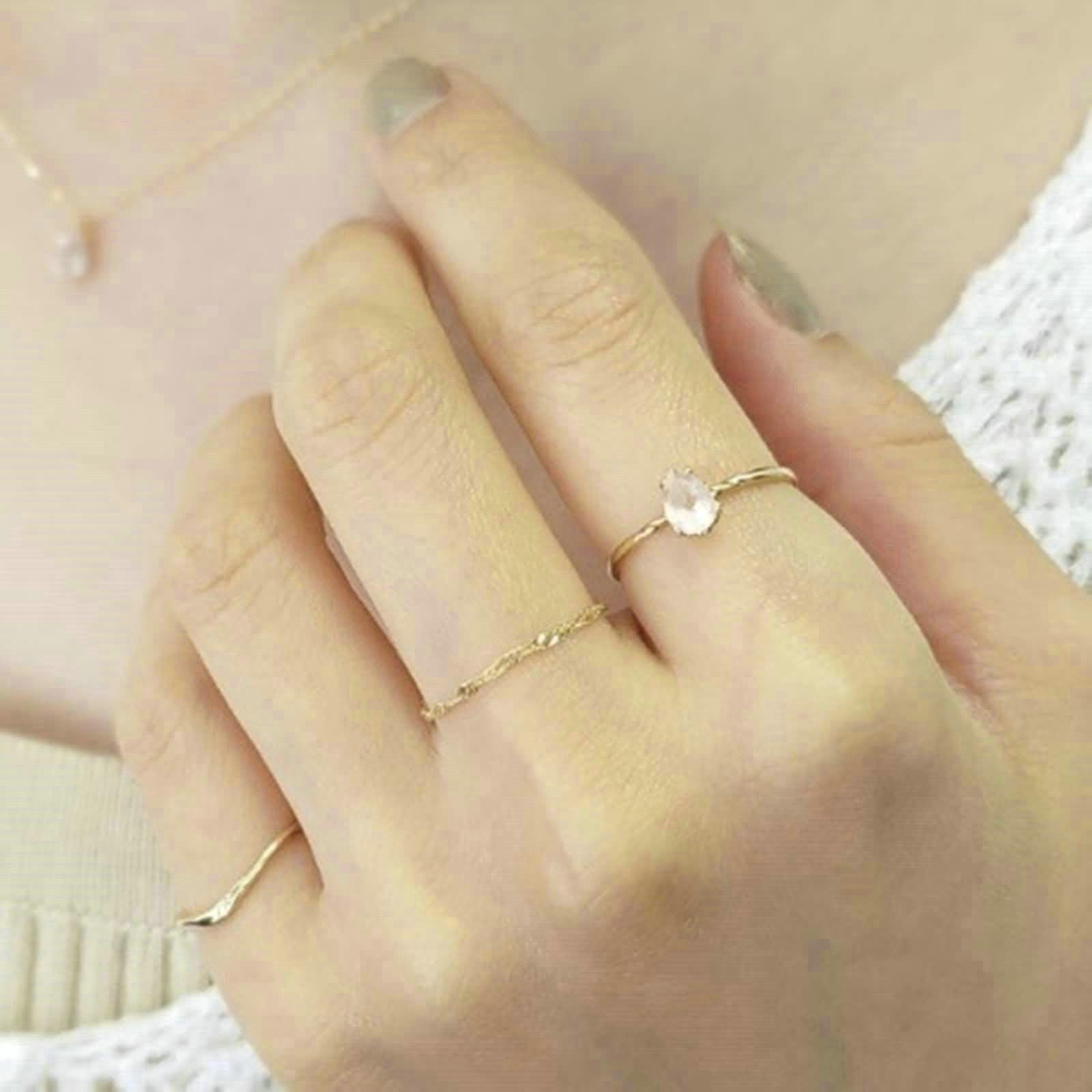 Anillo para mujer, oro de 18 quilates, con forma de pera, cristal rosa, anillo de compromiso, vintage, para mujer