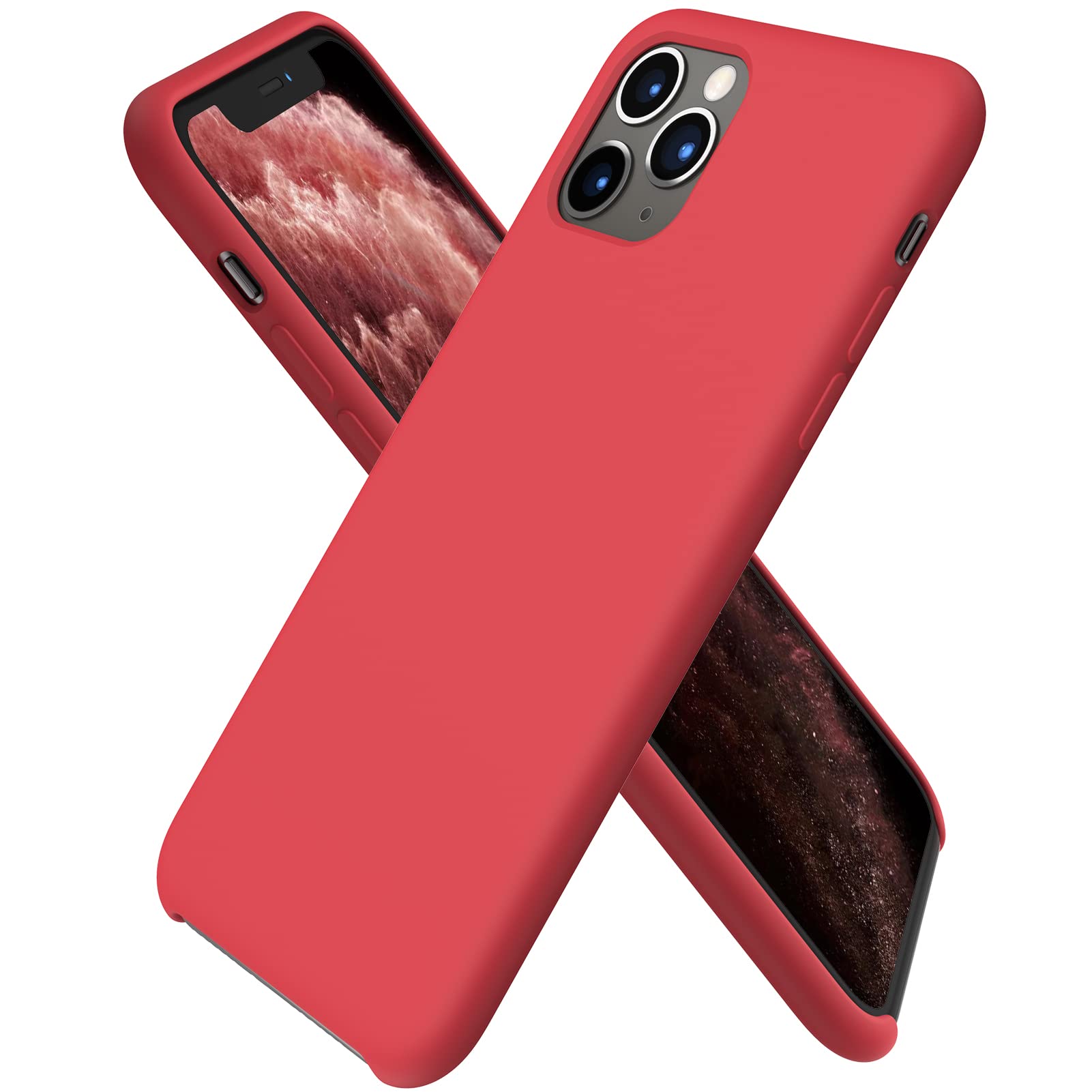 ORNARTO Compatible with iPhone 11 Pro Liquid Silicone Case 5.8 inch, Slim Liquid Silicone Case with Open Bottom Style Soft Gel Rubber Cover - Red