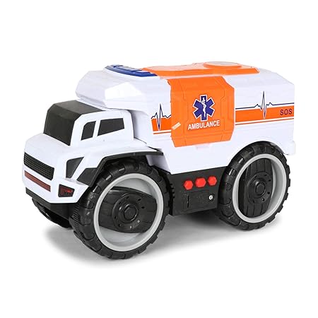 Planet of Toys Friction Powered Rescue Ambulance Car Vehicle for Kids with Light & Sound