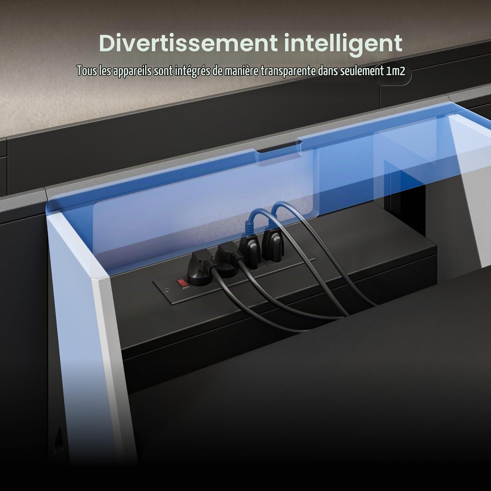 AWOL RGB Glow Station, Support/Base Universel pour Vidéoprojecteur à Ultra Courte Focale de 120", Éclairage Ambient RGB, LED à Télécommande, Gestion des Câbles et Bloc d'alimentation 4 Prises (120)