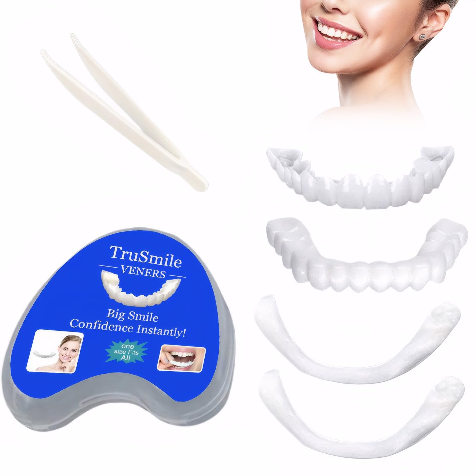False Teeth, 1 Pair Clip in Veneers Teeth, Clip on Veneers Top and Bottom False Teeth Set, Confidence Smile Comfortable Veneers Cosmetic Teeth for Men and Women