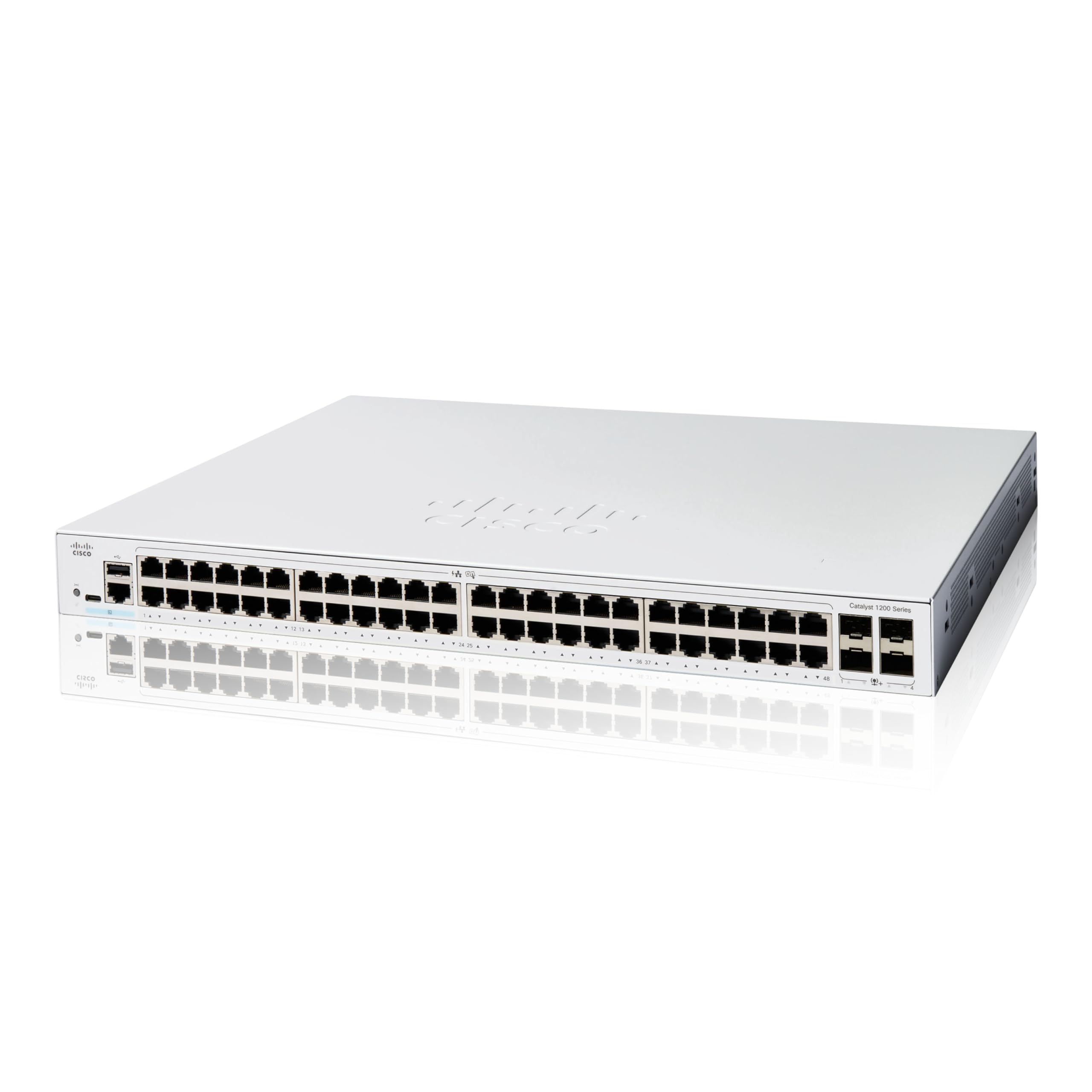 Front view of Cisco Catalyst 1200-48T-4G Smart Switch